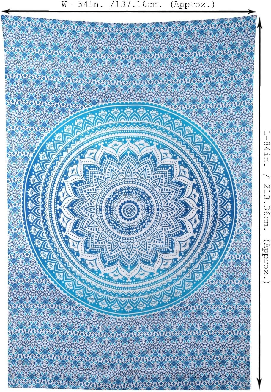 Blue Ombre Cotton Tapestry 137x213cm Boho Wall Hanging Decor