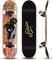 31" Complete Skateboard Maple Double Kick Trick Board Motorcycle Design Teens