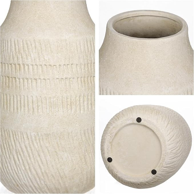 Beige Ceramic Vase 23cm Small Boho Nordic Decor for Dried Flowers Pampas