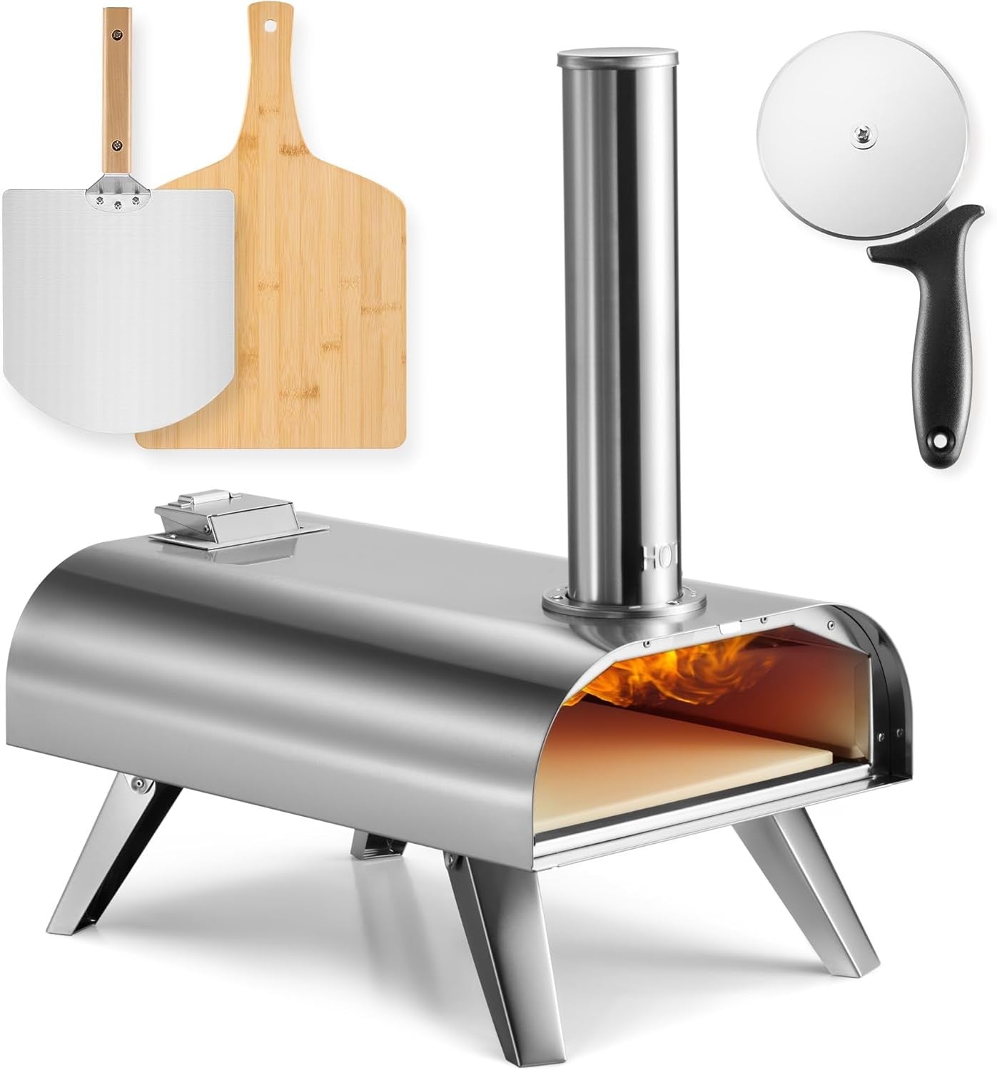 12" Outdoor Wood Fired Pizza Oven with Peel, Cutter, Board & Cover Set