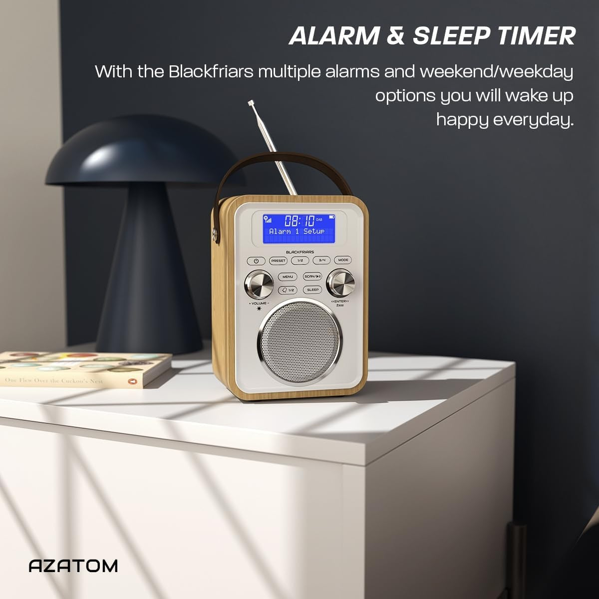 Light Oak Portable DAB DAB+ FM Radio Bluetooth Rechargeable Dual Alarm