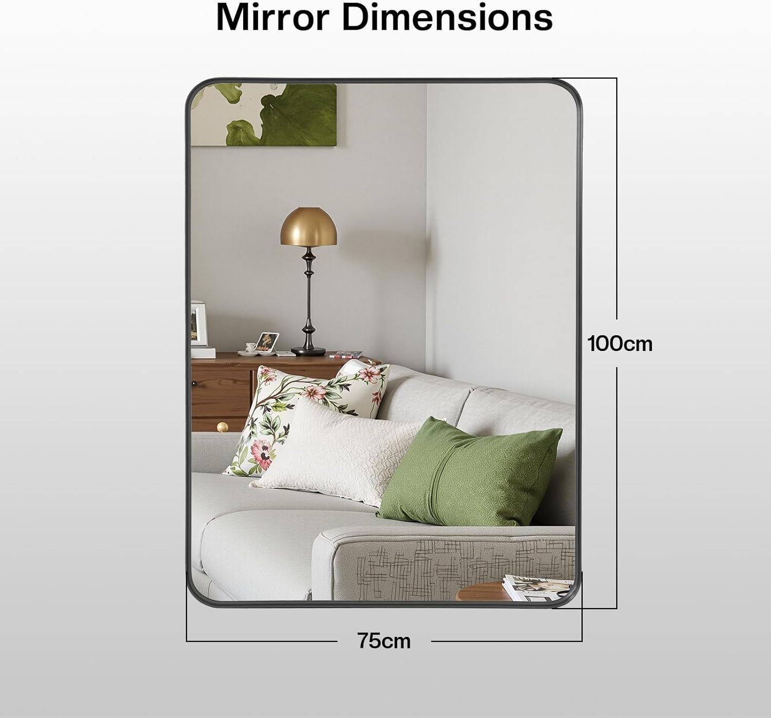 Modern Wall Mirror 100x75cm Black Framed Bathroom Mirror for Home Décor