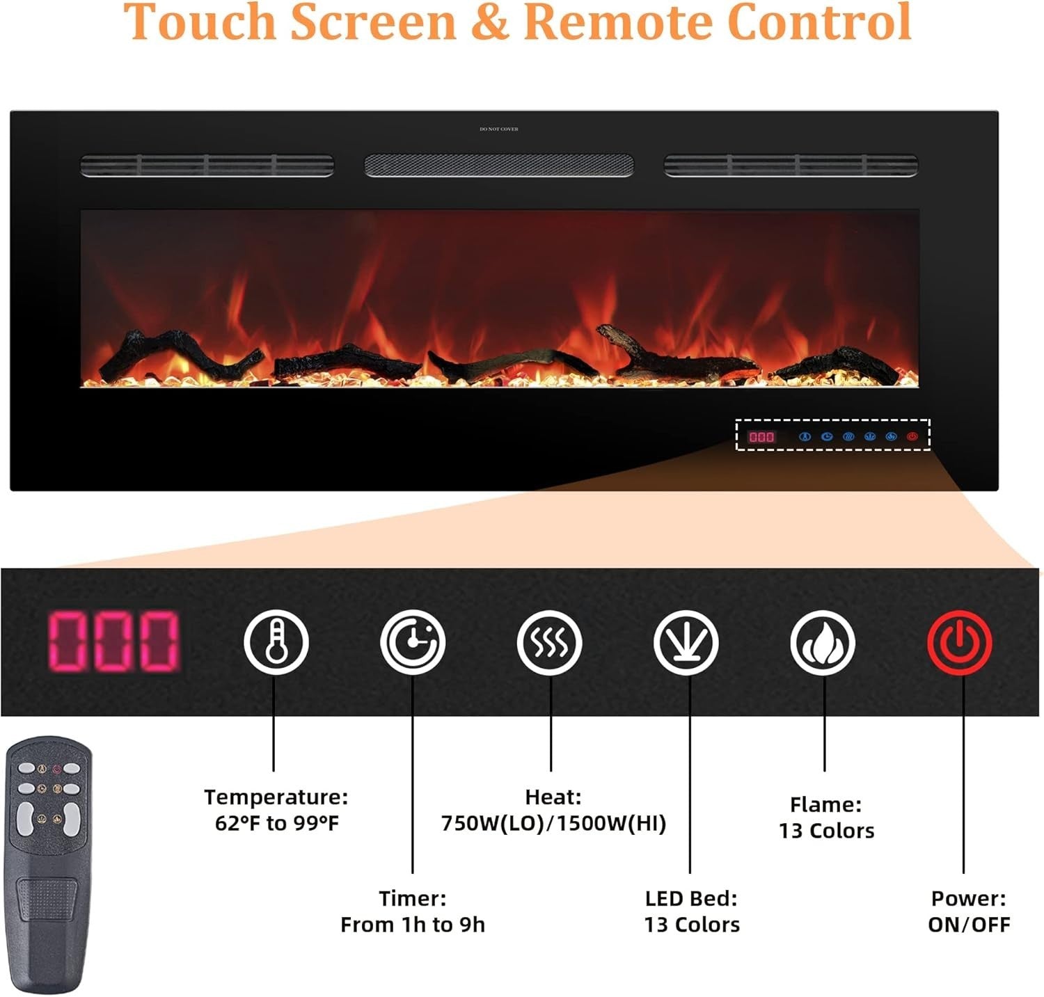 30” Wall Mounted Electric Fireplace Heater LED Flame Remote Timer