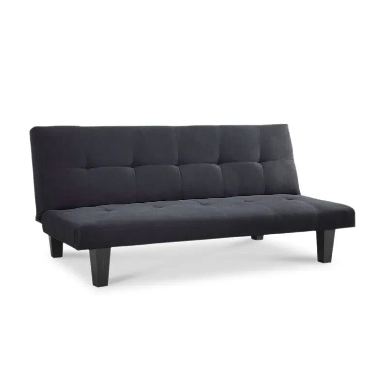 3 Seater Sofa Bed Black Faux Suede | Fold Out Click-Clack Guest Bed Couch