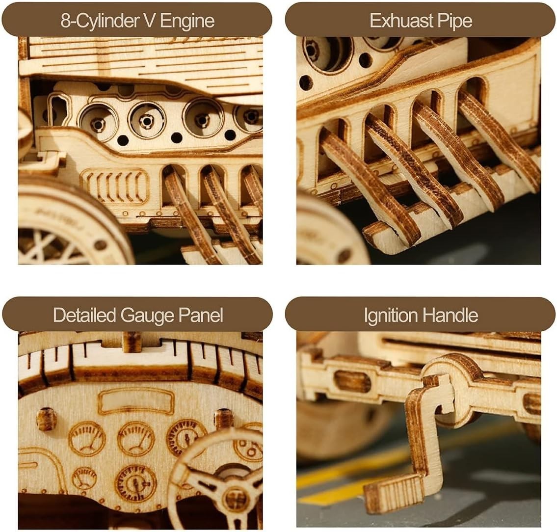 220pc Vintage Grand Prix Car 3D Wooden Puzzle DIY Model Kit Gift