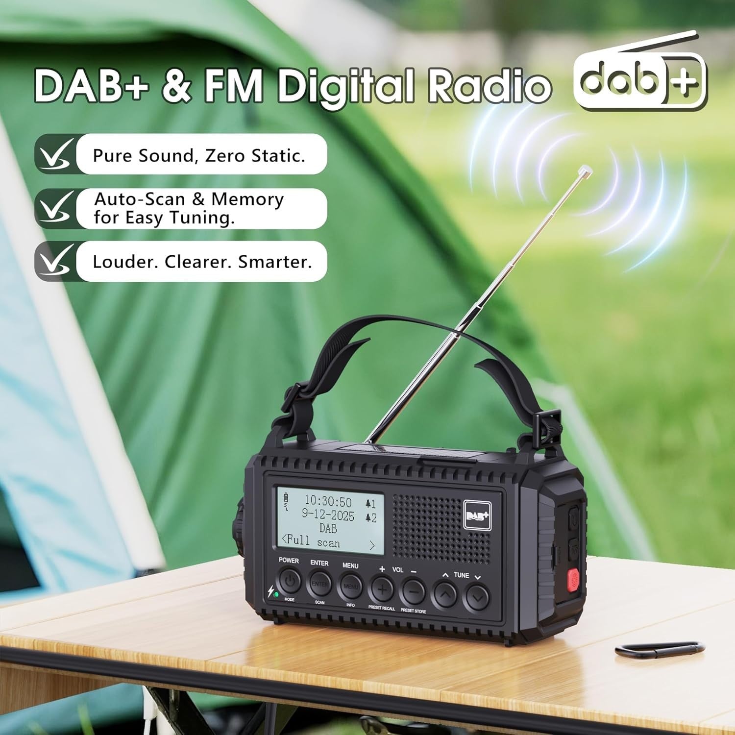 DAB+ Wind Up Solar Radio 5000mAh USB Flashlight Reading Lamp SOS