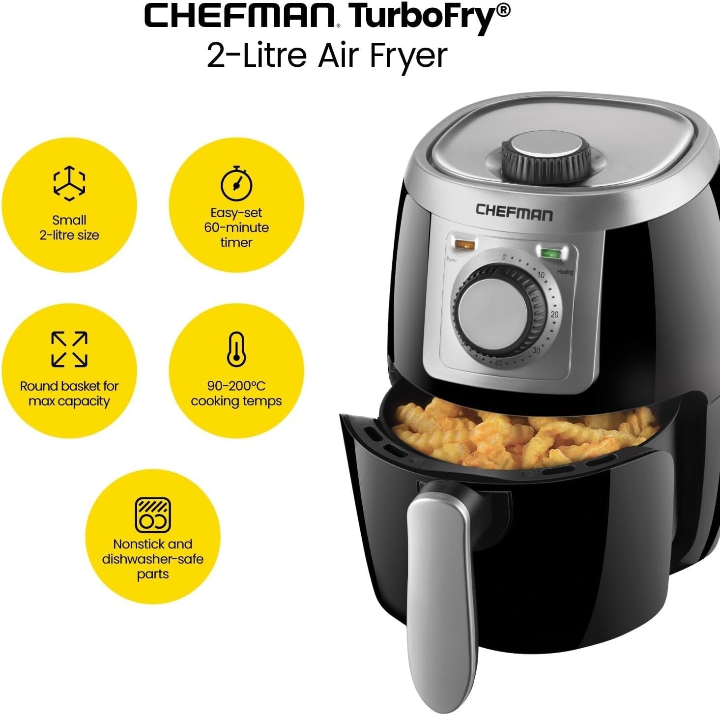 Compact 2L Air Fryer | 1000W Fast Cooking | Healthy No-Oil Crisping | 60-Min