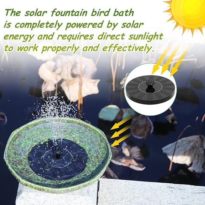 Solar Ceramic Bird Bath Fountain – Outdoor Garden Water Feature Green