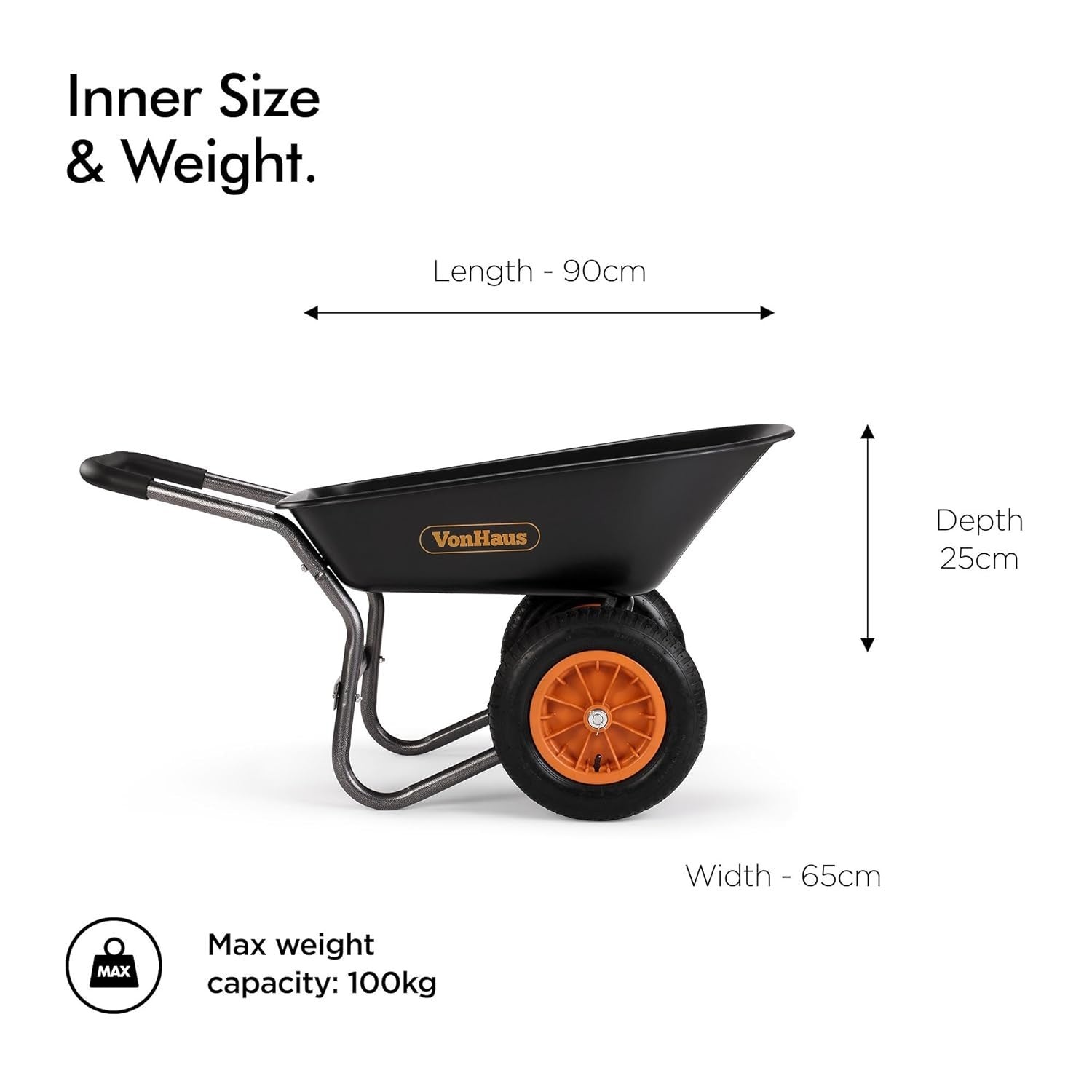 78L Dual Wheel Wheelbarrow – Steel Frame w/ Pneumatic Tyres & Grip Handle 100kg