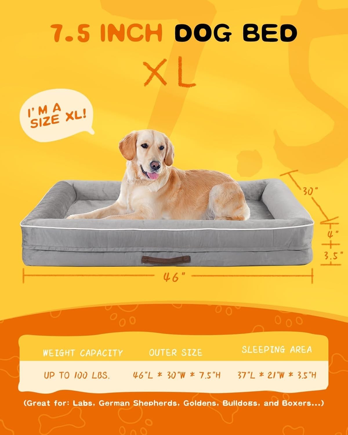 XL Orthopedic Dog Bed 117x76cm Waterproof Washable Light Gray