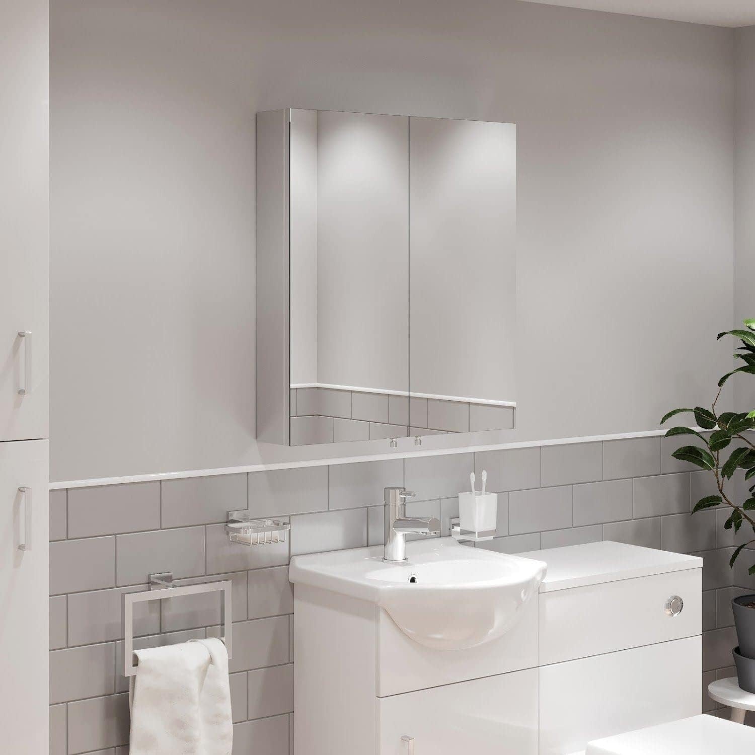 Stainless Steel Bathroom Mirror Cabinet – 600x670mm Wall Unit Storage