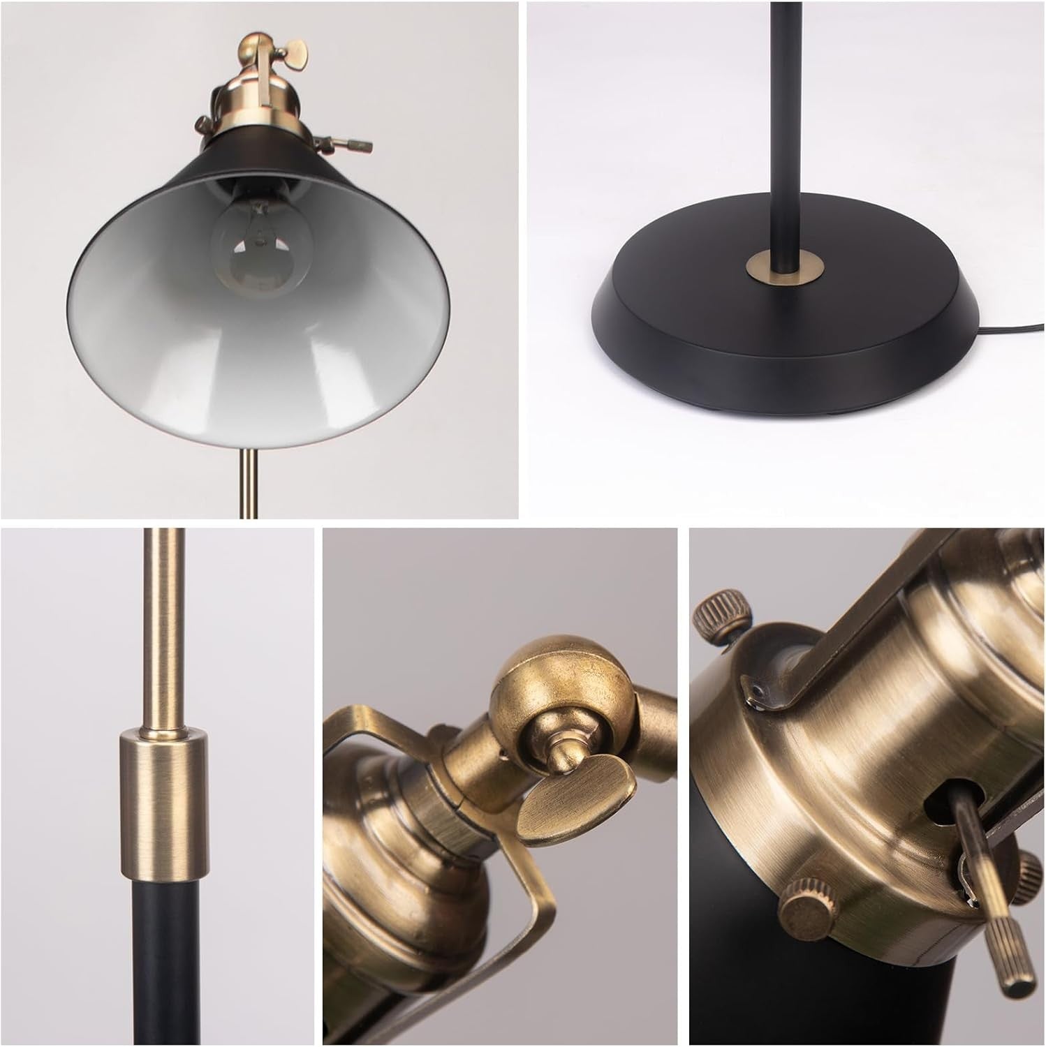 Industrial Floor Lamp Black Bronze Adjustable Head Vintage Metal Standing Light