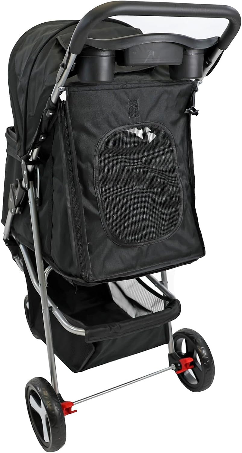 Black Foldable Pet Stroller 4 Wheel Puppy Pushchair Weather Shield 15kg