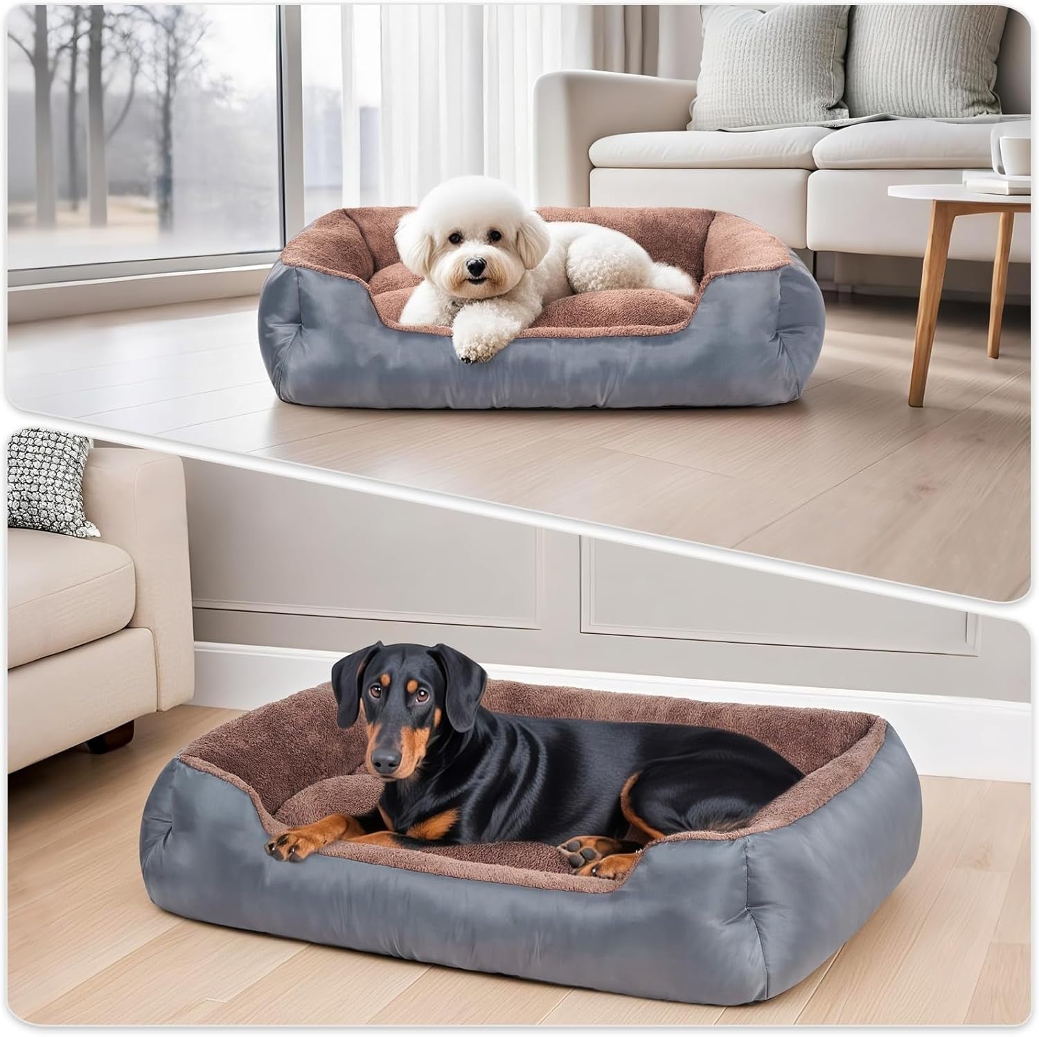 XXXL Dog Bed 110x90cm Washable Calming Bolster Grey