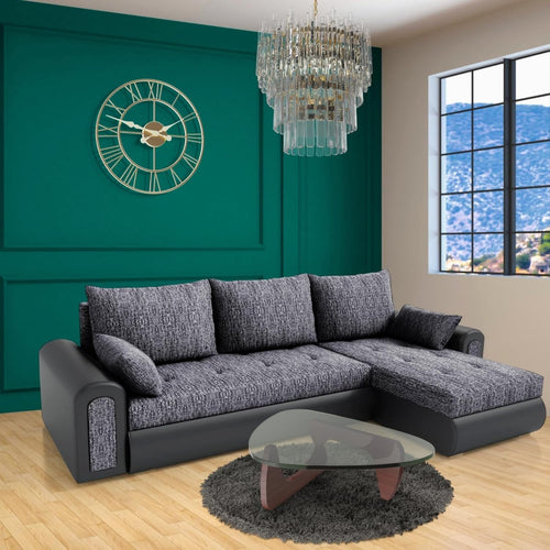 Convertible L-Shape Sofa Bed with Storage – Plush Velvet Charcoal Sleeper