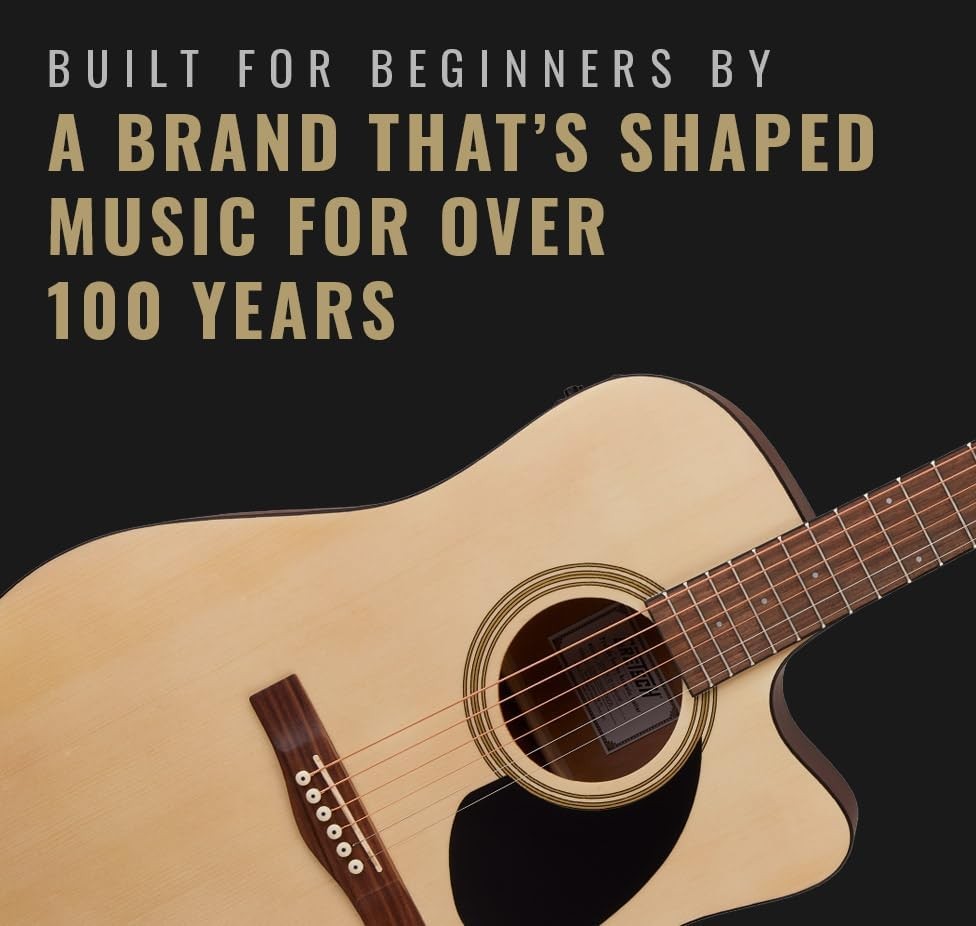 Dreadnought Electro Acoustic Guitar Natural Cutaway Tuner
