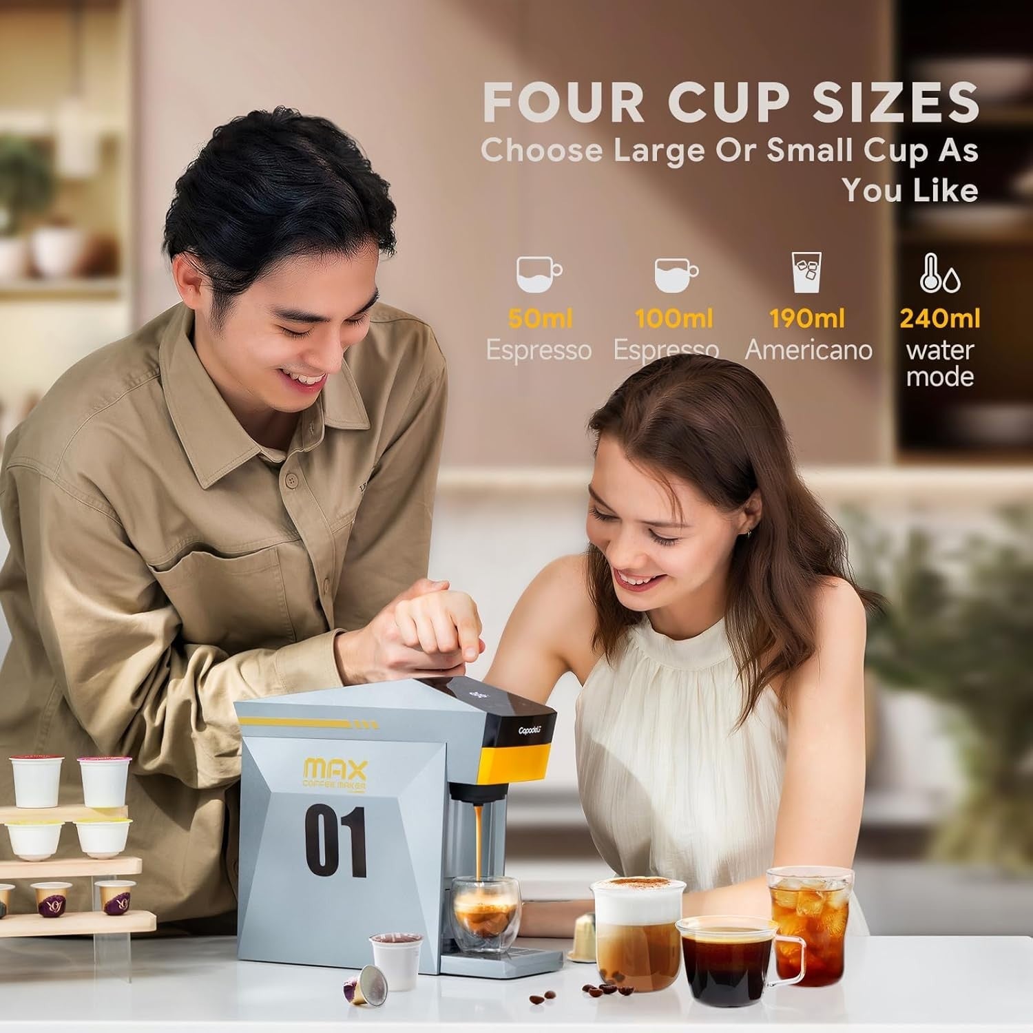 4-in-1 Espresso Coffee Machine 19Bar Multi Capsule Maker 80ml Fast Brew Compact