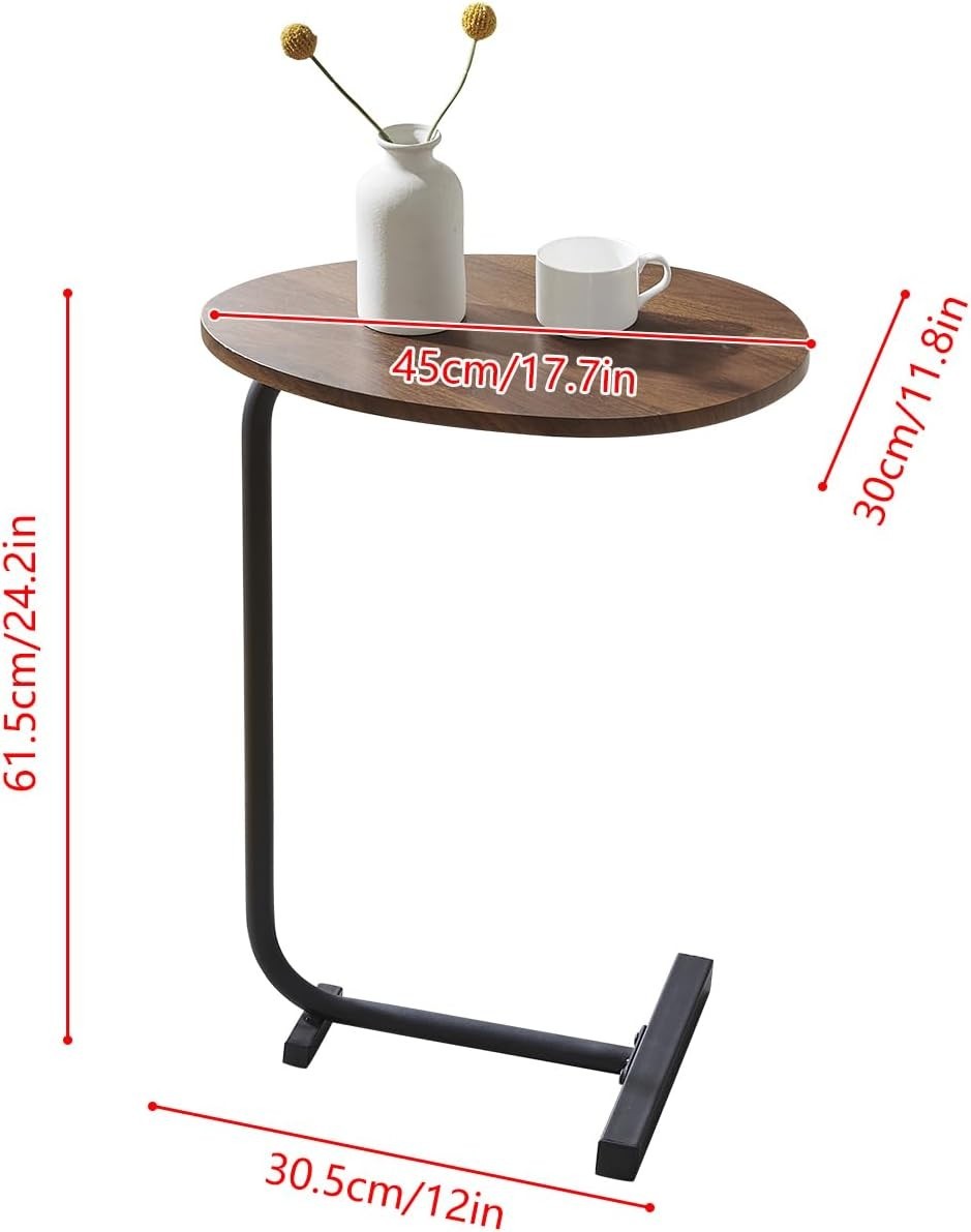 Space-Saving C-Shaped Side Table with Metal Frame for Sofa & Bedroom