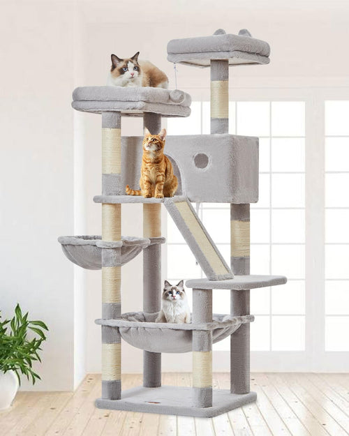 Large Cat Tree Tower 146cm Multi Level Scratching Posts Hammock