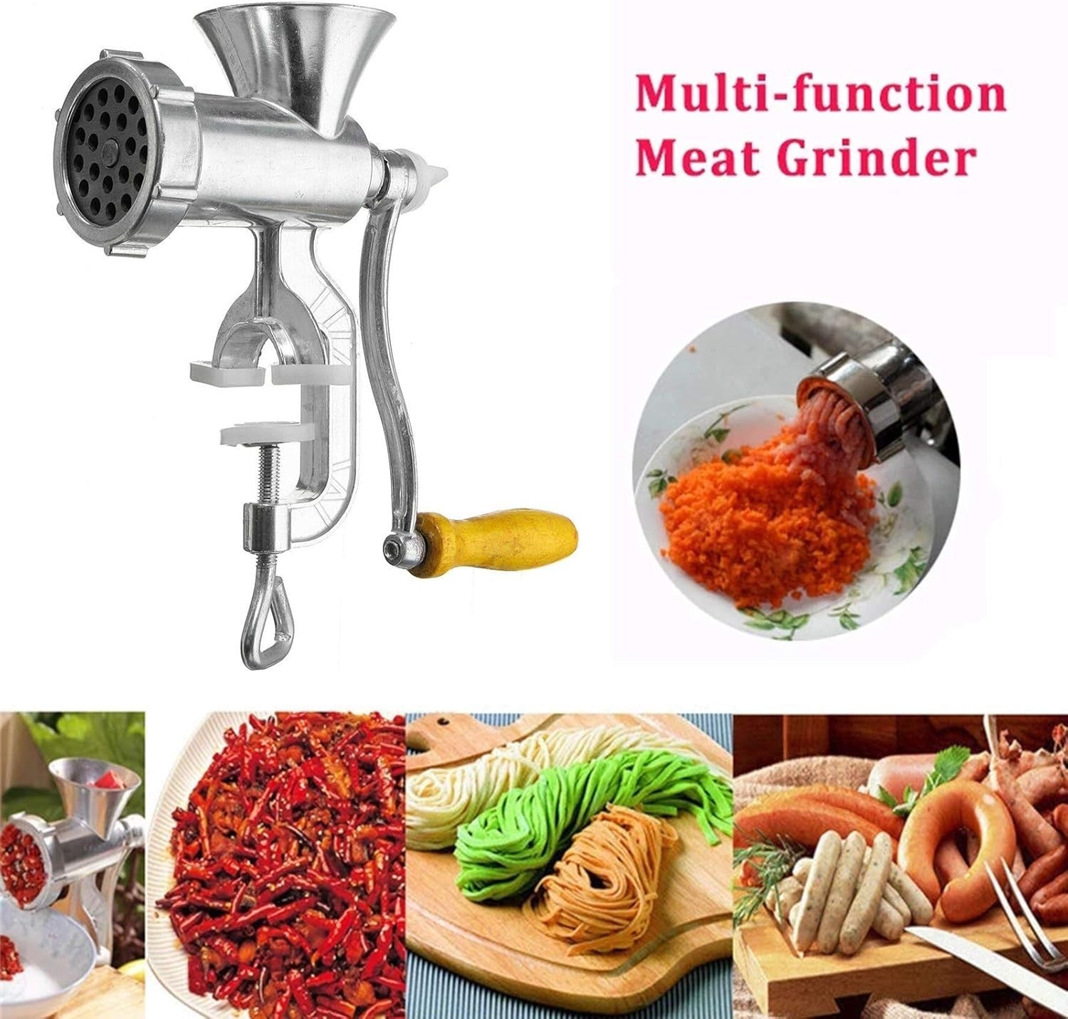 Manual Meat Grinder Sausage Stuffer Aluminium Mincer Table Clamp