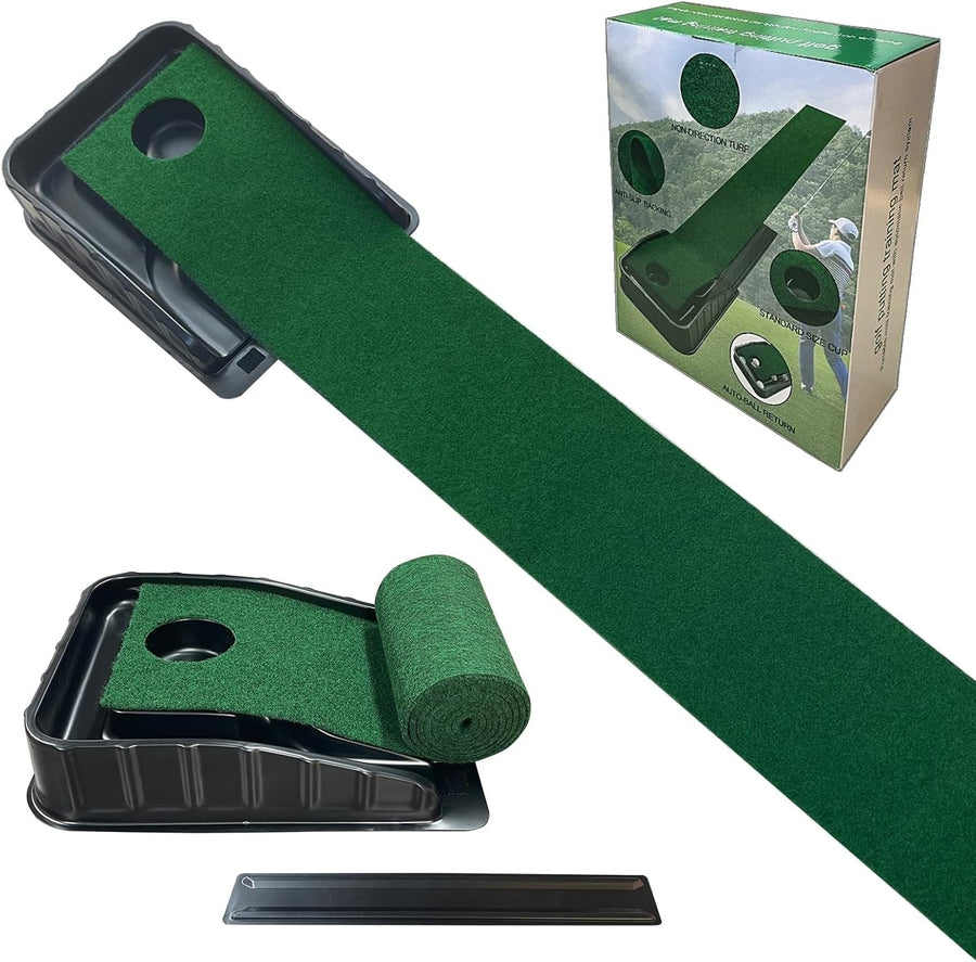 Golf Putting Mat 87" Indoor Practice Green Auto Ball Return Home Office