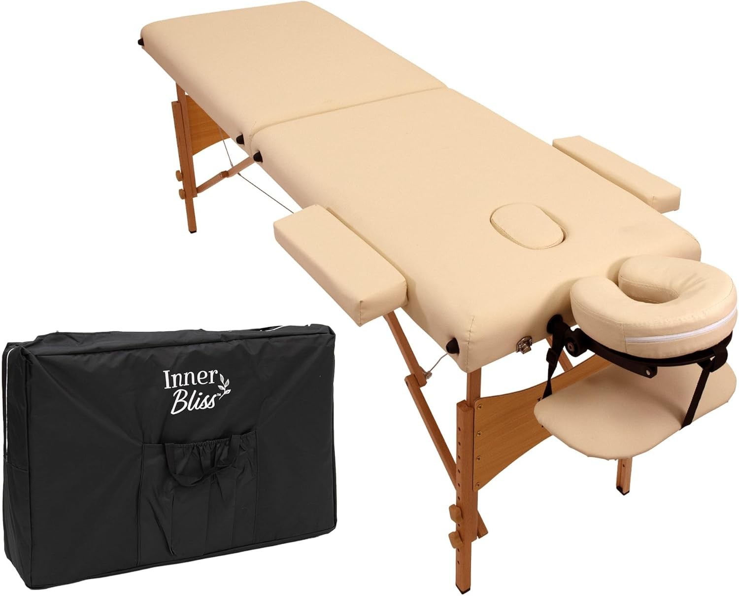 Portable Massage Table 2-Section Wooden Folding Beauty Therapy Couch Ivory