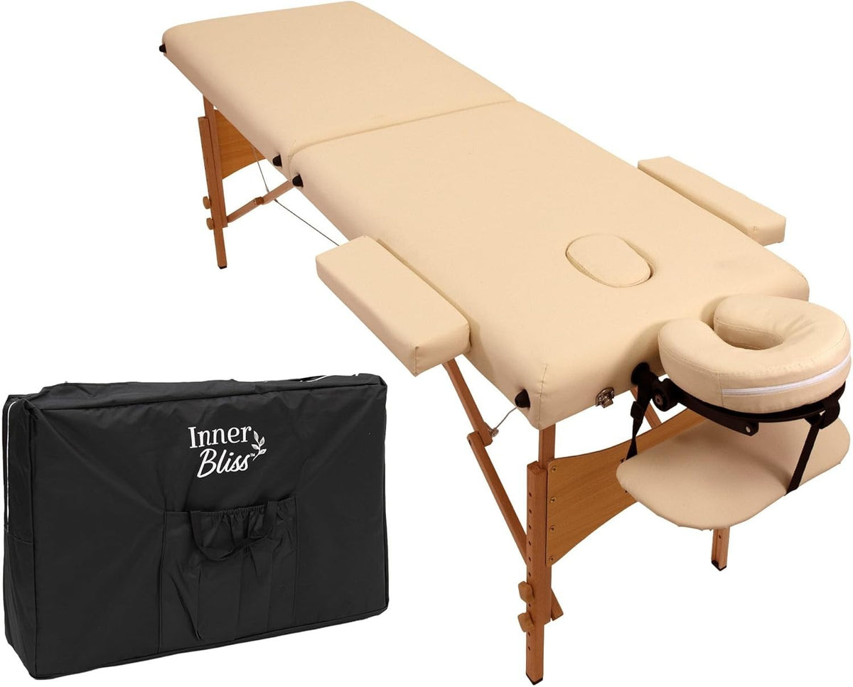 Portable Massage Table 2-Section Wooden Folding Beauty Therapy Couch Ivory