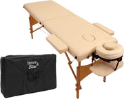 Portable Massage Table 2-Section Wooden Folding Beauty Therapy Couch Ivory