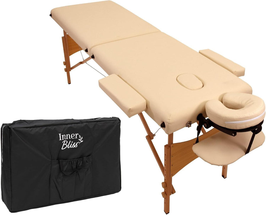 Portable Massage Table 2-Section Wooden Folding Beauty Therapy Couch Ivory