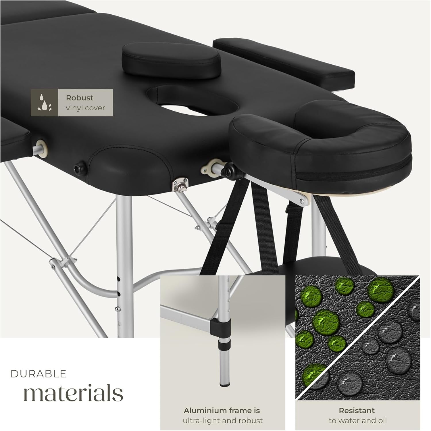 Portable 2 Section Massage Table Foldable Spa Beauty Bed 60cm Adjustable Black