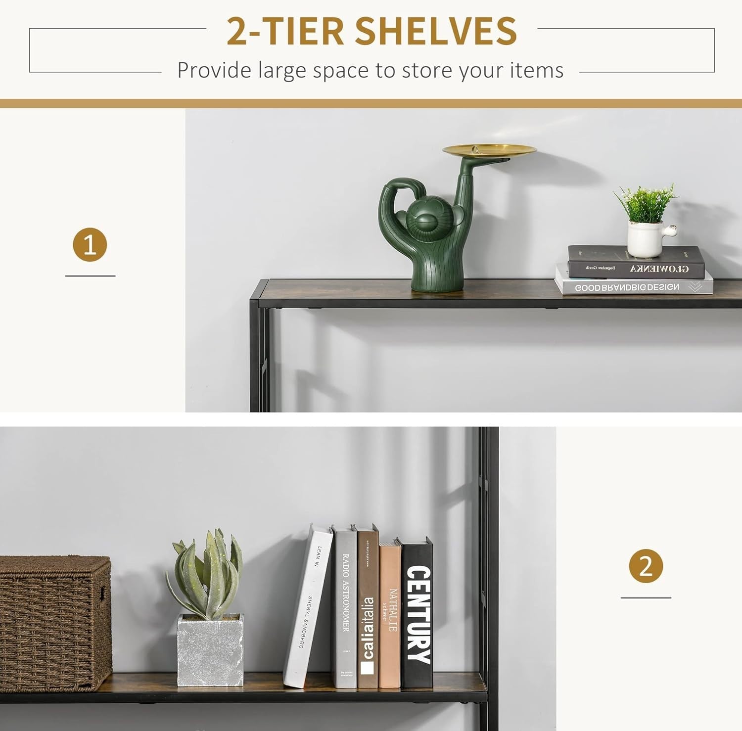 Industrial Console Table with Shelf Metal Frame | Slim Desk for Hallway