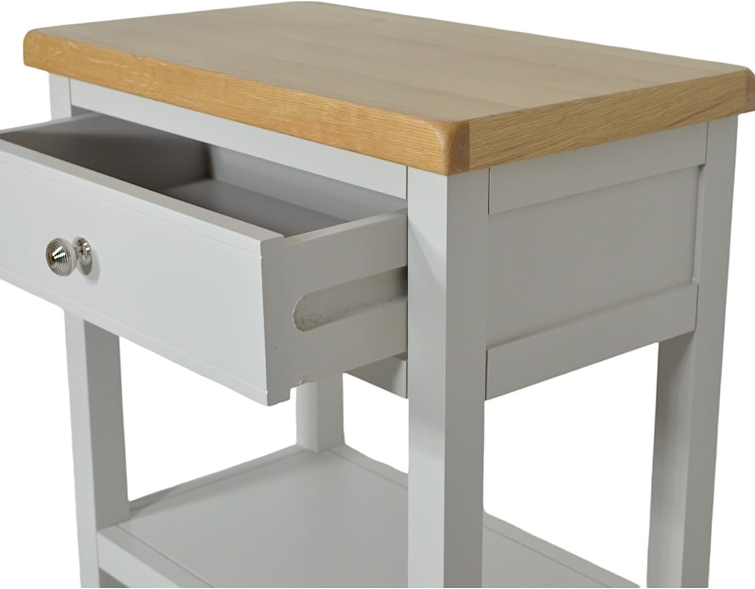Wide Grey Console Table with Drawer Oak Top Hallway Side Table Storage