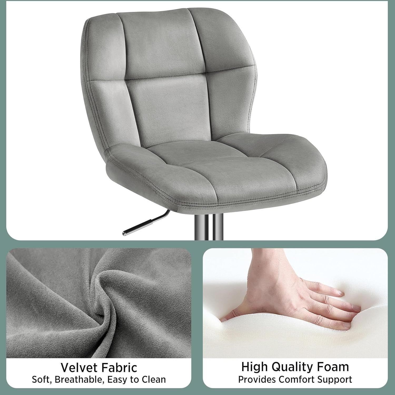 Adjustable Velvet Bar Stools Set of 4 – Swivel Counter Chairs, Modern