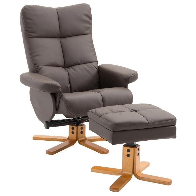 Swivel Recliner Chair & Footstool Faux Leather Lounge Set with Ottoman Storage