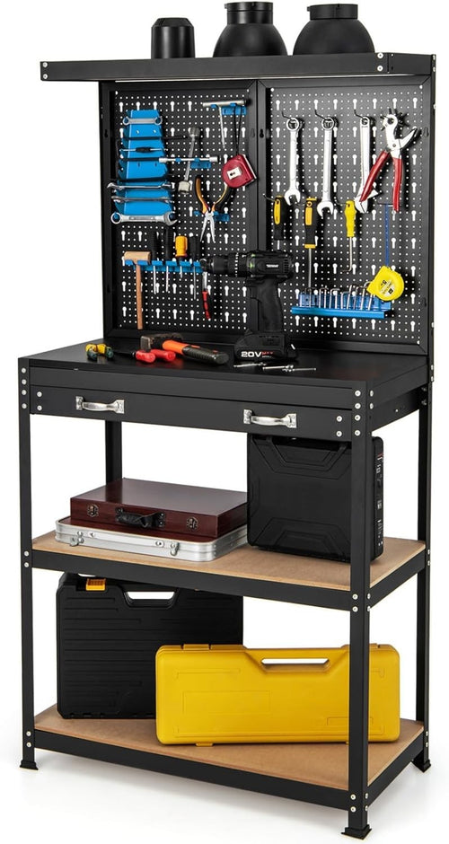 Heavy Duty Garage Workbench with Pegboard Drawer Hooks Tool Station 81x41cm