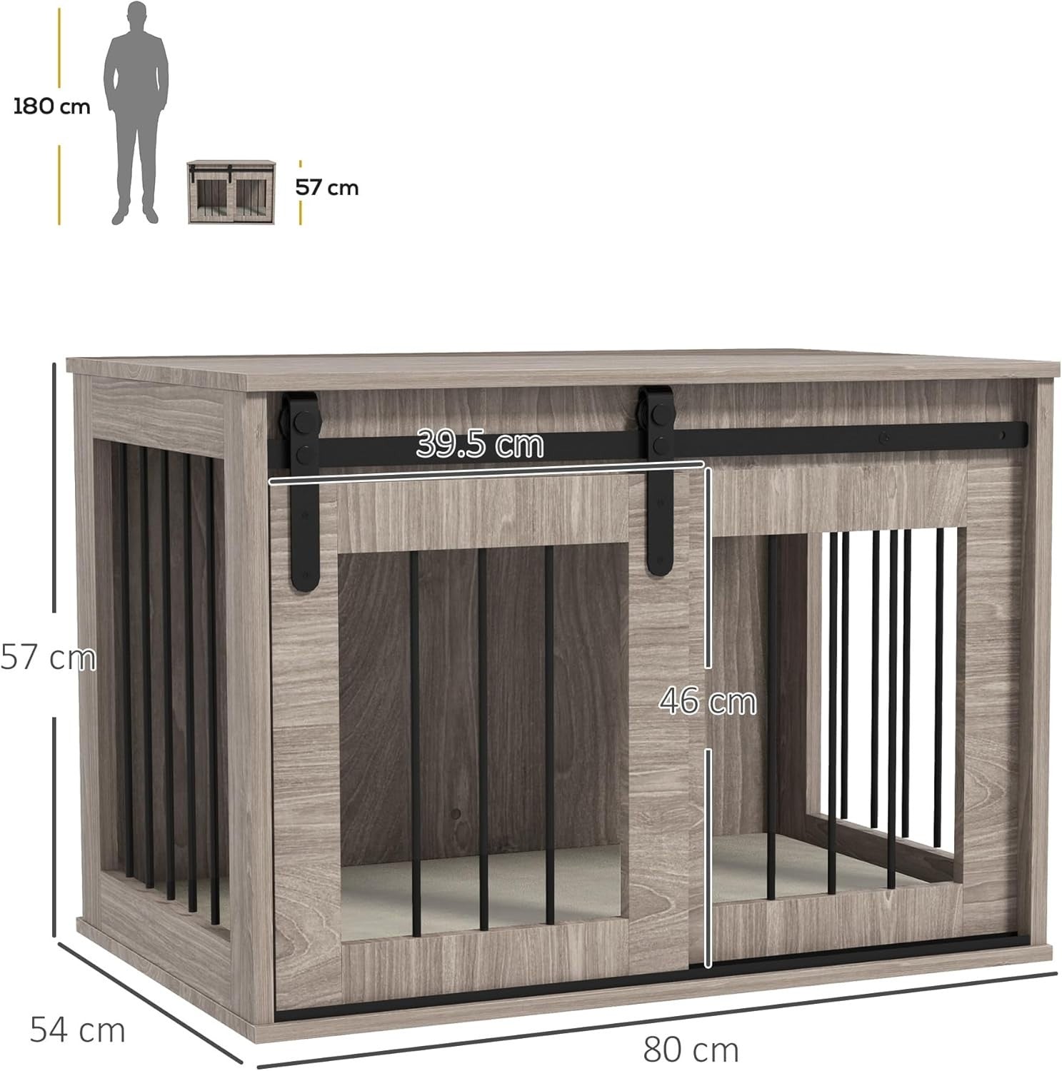 Medium Dog Crate Furniture with Sliding Barn Door & Washable Cushion