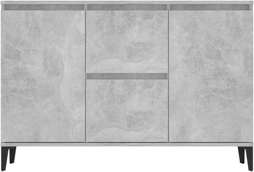 Concrete Grey Sideboard Cabinet Storage Unit 2 Doors 2 Drawers Metal Legs