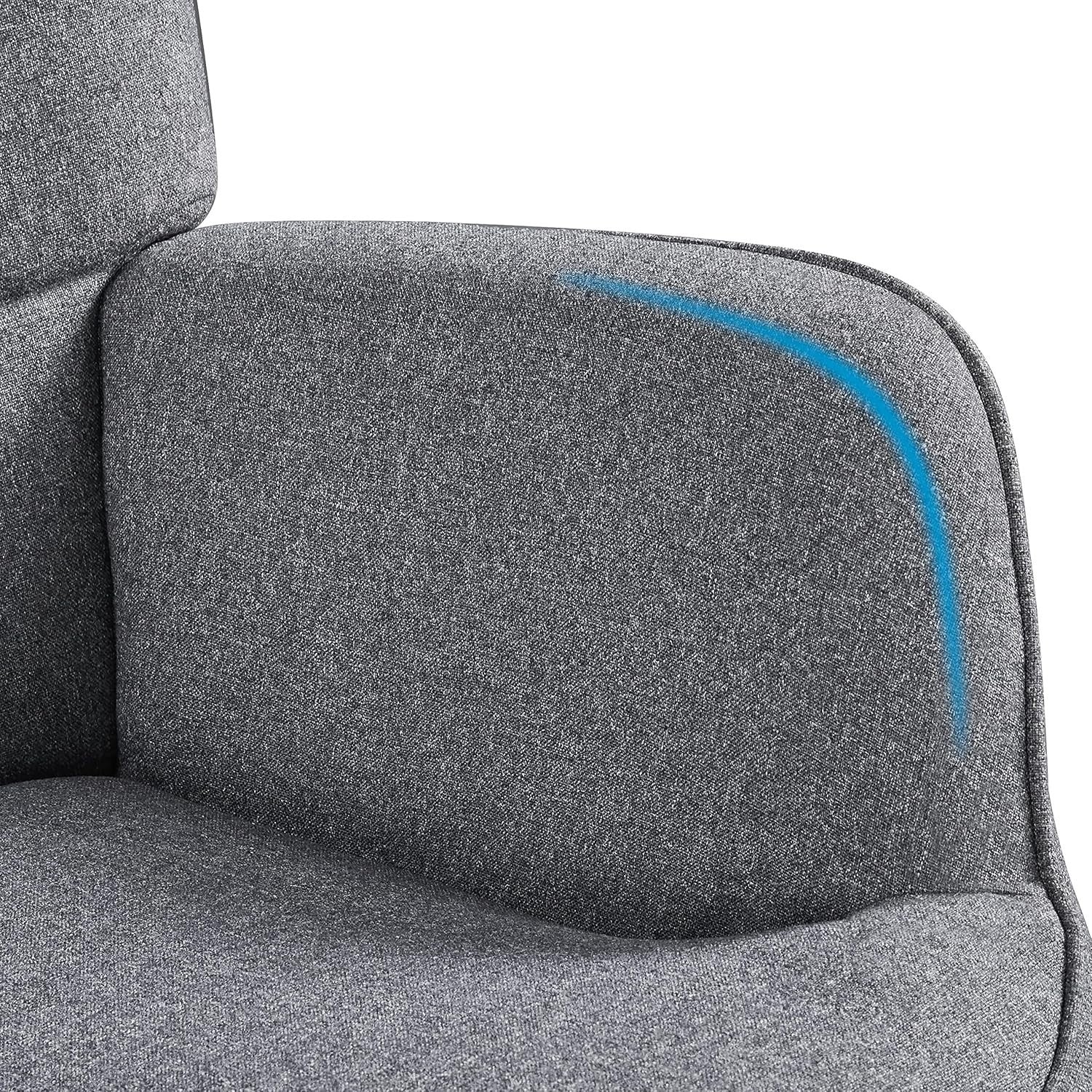 Modern Oversized Gray Linen Accent Chair with Ottoman - High Back Living Room
