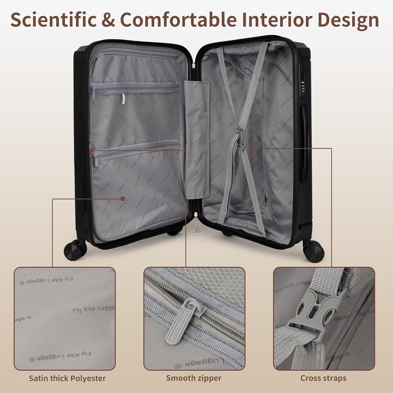 24in Check In Suitcase Polypropylene Hard Case TSA Lock 360 Wheels