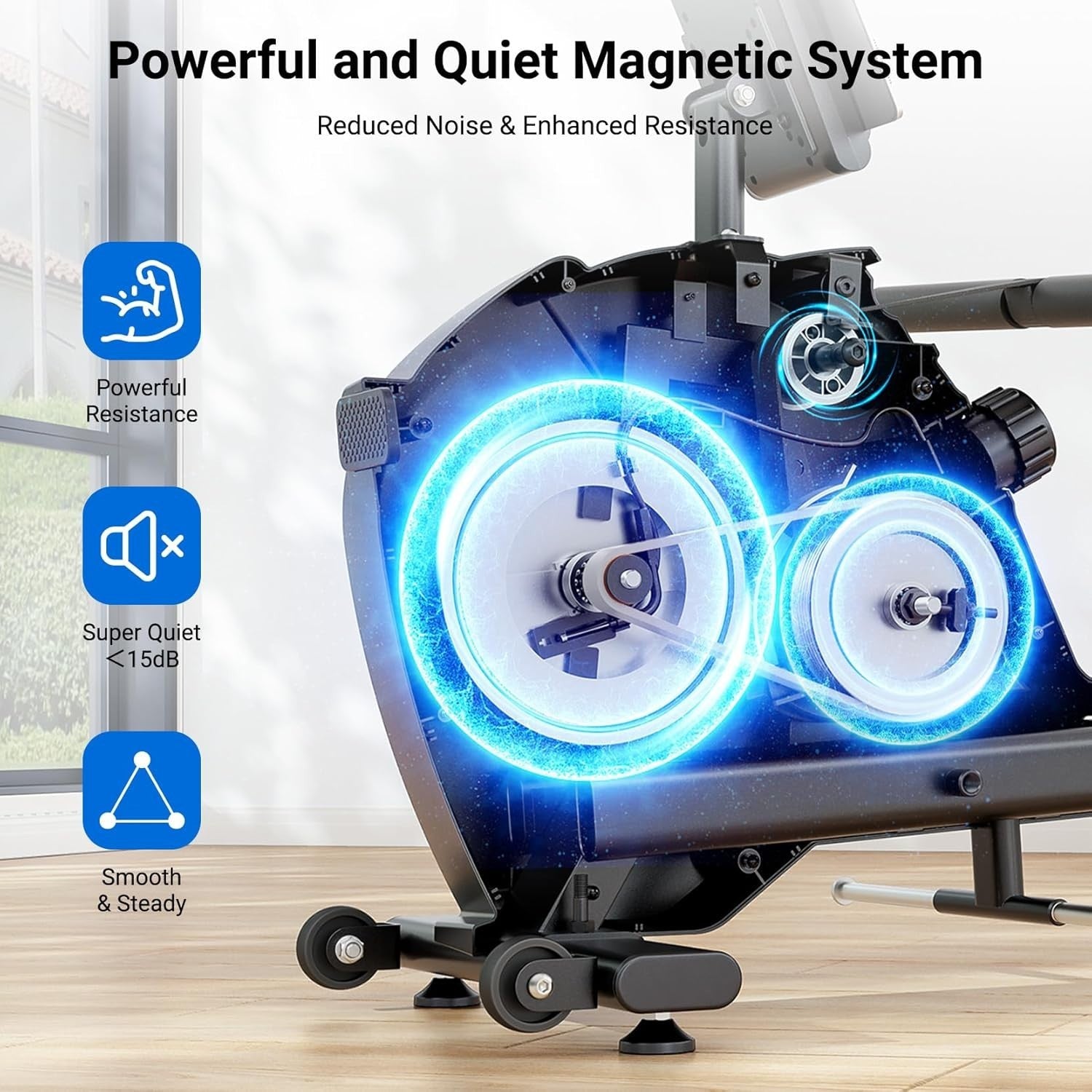 Quiet Magnetic Rower 16-Level Resistance Dual Rail Bluetooth LCD 350LB Home Gym