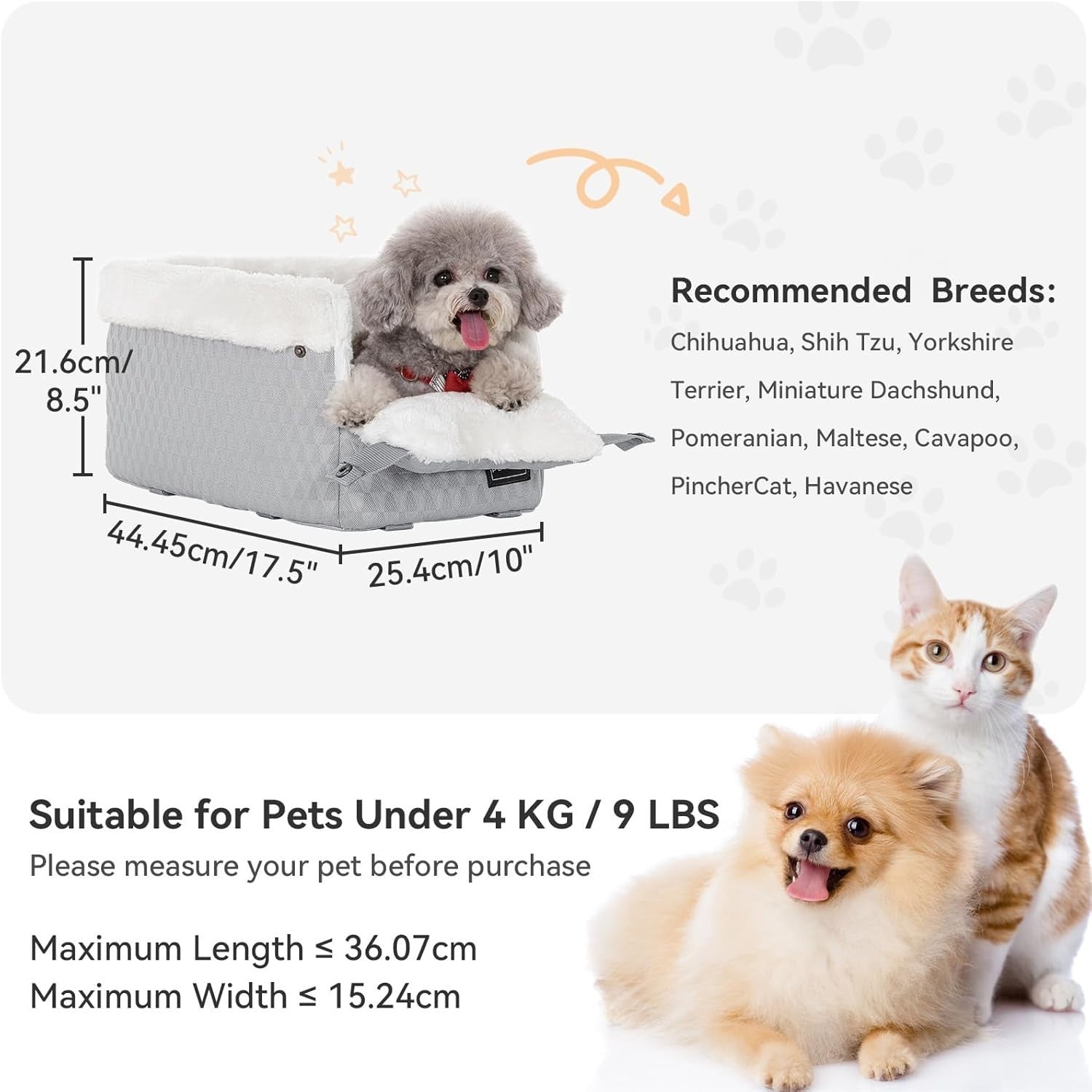 Center Console Dog Car Seat Safety Tether Booster Bed Small Pets 6kg