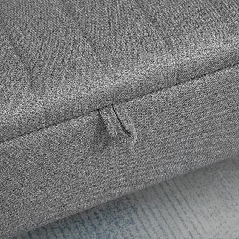 Grey Storage Ottoman Bench Flip Top Upholstered Seat Linen Fabric 102cm
