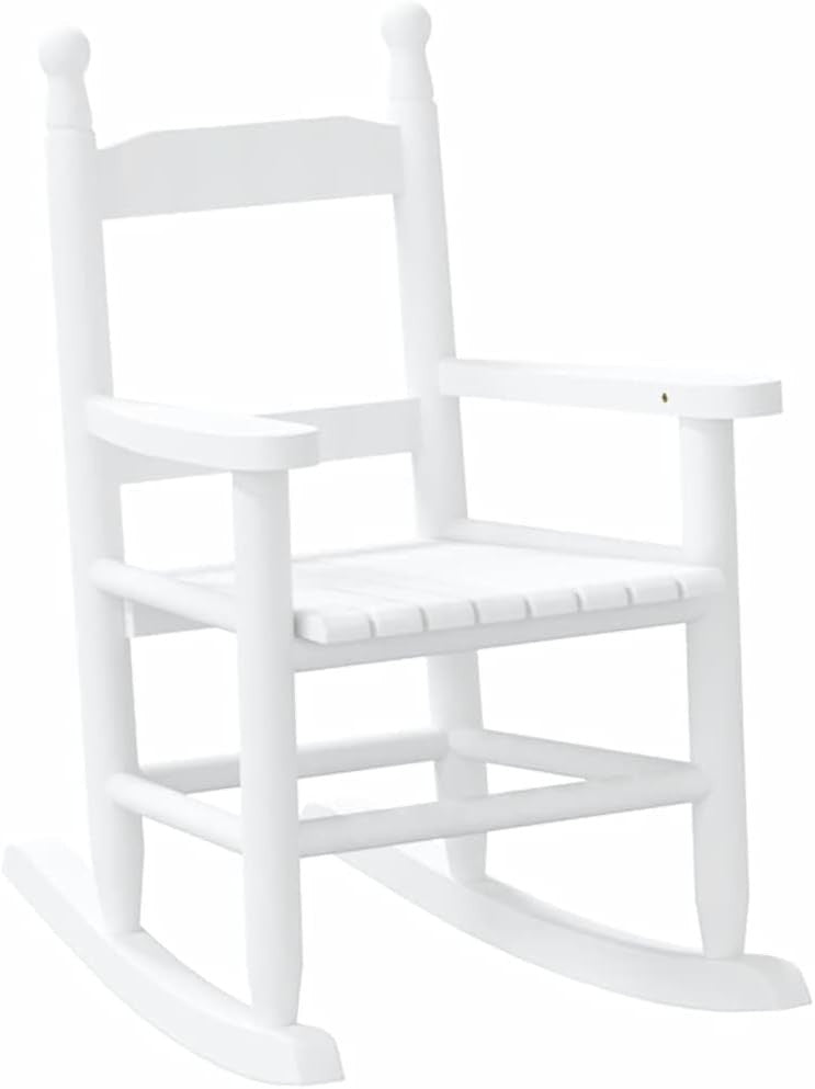 Kids White Wooden Rocking Chair with Waterproof Finish & Safety Design
