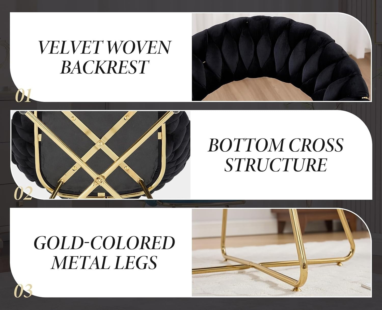 Black Velvet Tub Chairs Set of 2 – Modern Accent Chairs with Gold Metal Legs