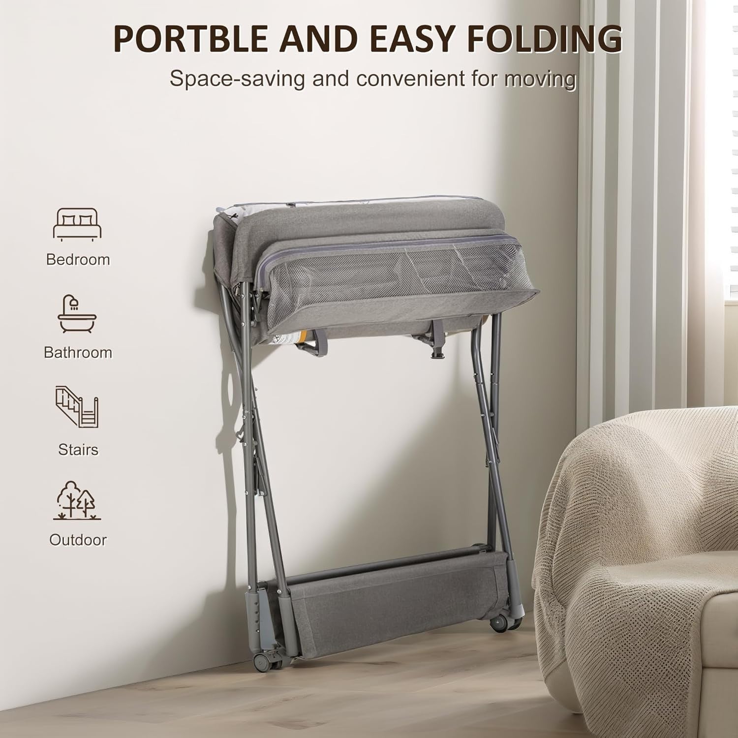 Baby Changing Table Adjustable Folding Diaper Station with Storage Light Grey