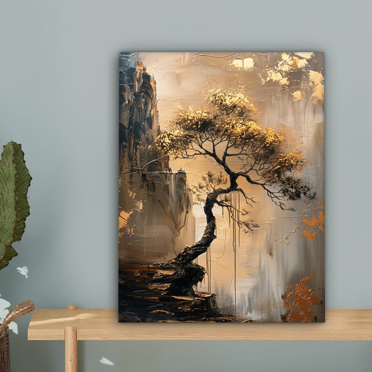 Gold Tree Canvas Wall Art 30x40cm Framed Modern Abstract