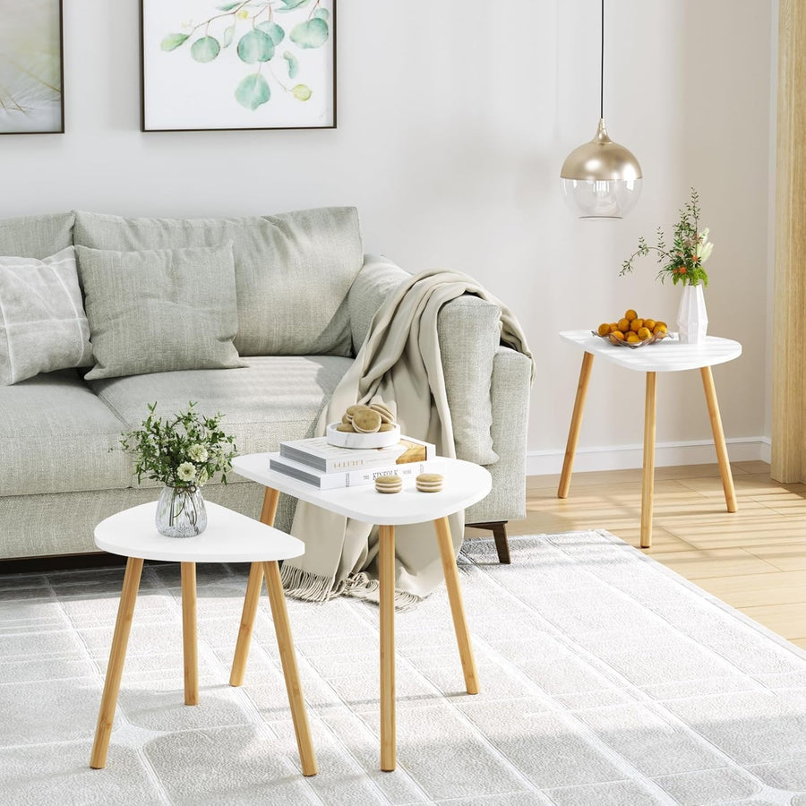 3 Piece Nesting Coffee Table Set Stackable Space Saving Wood Side End Tables