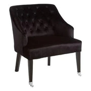Black Velvet Accent Chair – Tufted Back Armchair with Wood Legs 200kg