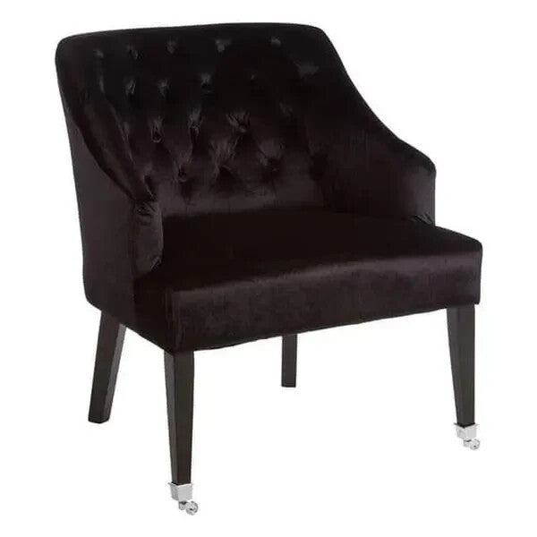 Black Velvet Accent Chair – Tufted Back Armchair with Wood Legs 200kg