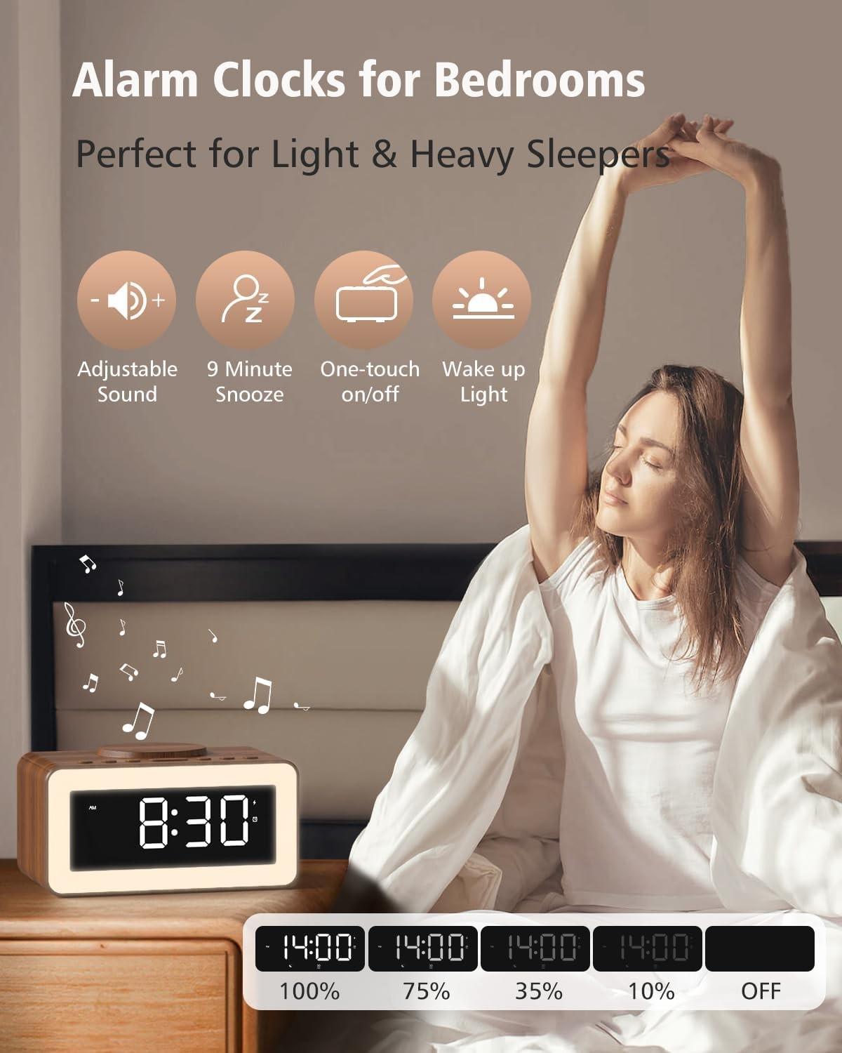 5 in 1 Alarm Clock Wireless Charger Bluetooth Speaker White Noise Night Light